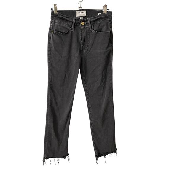 Frame Womens 25 Le High Straight Jeans Dark Gray Raw Step Hem Basic Casual - Picture 1 of 9